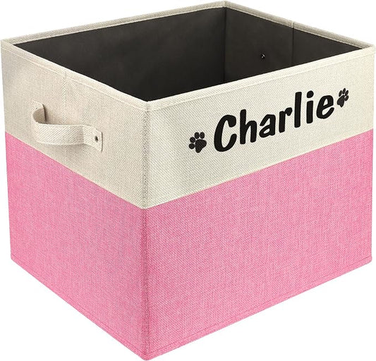 PET ARTIST Large Dog Toy Basket, Custom Toy Bin Box Personalized with Pet's Name, Collapsible Pet Storage Baksets With Handle for Toys,Blankets,Accessories- Pink by PETARTIST