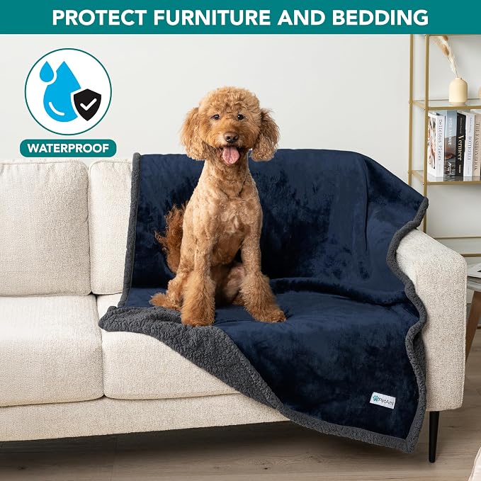 PetAmi Waterproof Dog Blanket for Couch, Extra Large 80x60, Pee Proof Sherpa Fleece Reversible Pet Throw, Furniture Protector for Bed Sofa Crate Kennel, Soft Washable Cover for Dog Cat, Blue Grey - Image 7