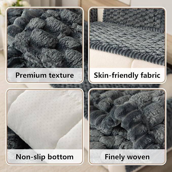Upgraded Washable Non Slip Dog Couch Cover, Soft Thick Fuzzy Sofa Slipcover, Pet Friendly Furniture Protector for Sofa Couch(Dark Grey,28"x94") - Image 6