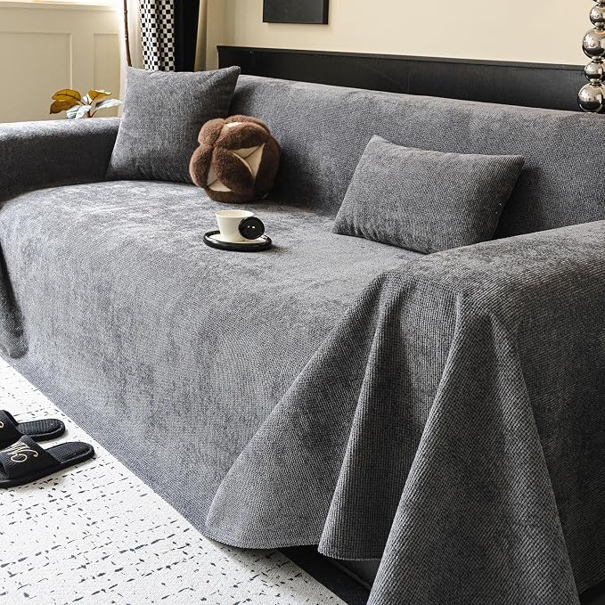 ROOMLIFE Non Slip Waterproof Couch Cover Sofa Covers for 3 Cushion Couch Washable, Furniture Protector Sofa Couch Cover for Dogs, Soft Sofa Slipcover, Couch Throw Blankets (Dark Gray 71''X150'') - Image 5