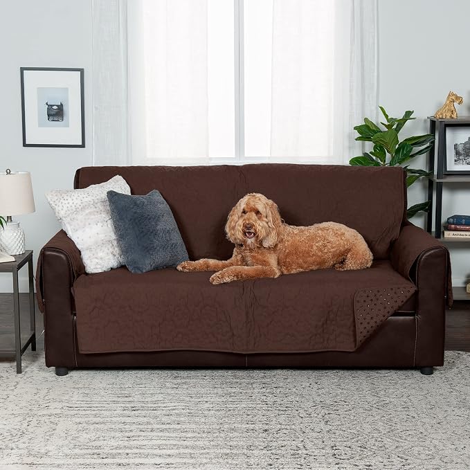 Furhaven Waterproof & Non-Slip Sofa/Couch Cover Protector for Dogs, Cats, & Children - Quilted Paw Print Living Room Furniture Cover - Espresso, Sofa - Image 4