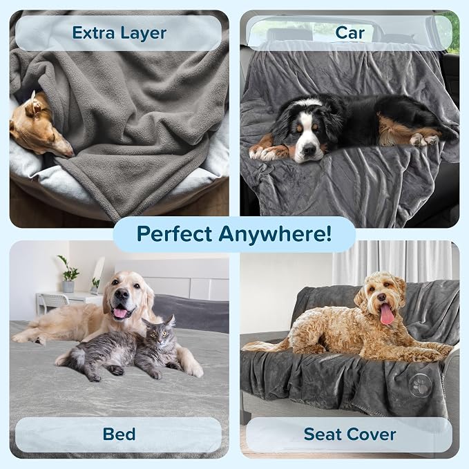 PETMAKER Dog Blanket - 60x80in Reversible Sherpa Blanket - Throw Blankets for Bed, Couch, Crate, or Car - Machine Washable Puppy Essentials (Gray) - Image 6