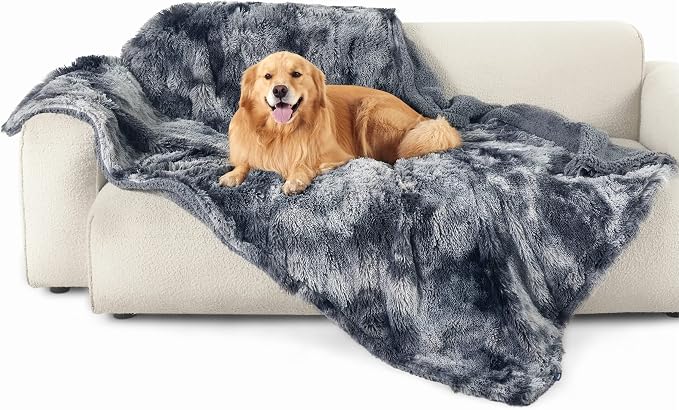 Bedsure Waterproof Dog Blankets for Large Dogs, Fluffy Faux Fur, 60×80" | Plush Fuzzy Reversible Pet Blankets for Couch and Bed, Soft Calming Throw Blanket Washable, Dog Gift, Twin Size,Tie-dye Grey - Image 7