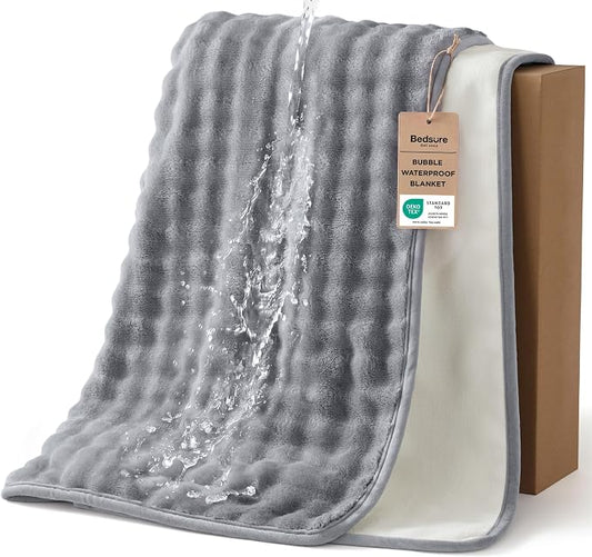 Bedsure Bubble Waterproof Blanket for Couch - Soft Fleece Reversible Dog Blankets for Small Dogs, Waterproof Couch Sofa Cover Bed Protector, Grey/White, Throw 50x60 inches by Unknown