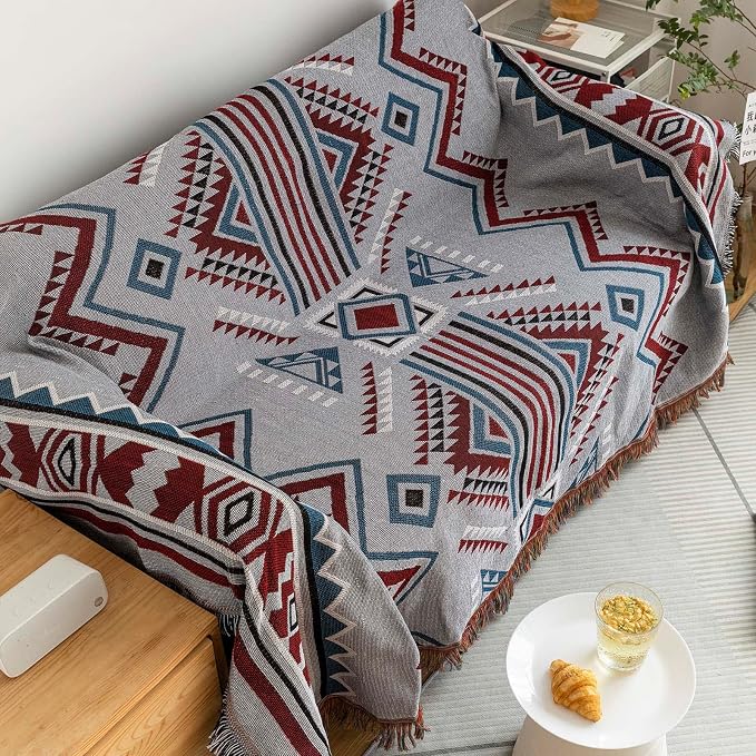 ROOMLIFE Grey-Violet Geometry Jacquard Couch Cover Aztec Thread Blanket Sofa Slipcovers Boho Living Room Sofa Covers Sectional Couch Covers for 3-4 Cushion Couch Furniture Protector for Dogs 71"x 134" - Image 4