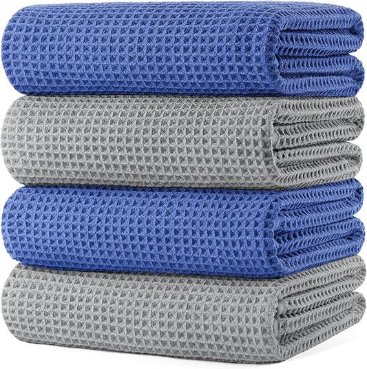 POLYTE 430 GSM Microfiber Oversize Quick Dry Lint Free Bath Towel, 60 x 30 in, 4 Pack (Waffle Weave) by Polyte