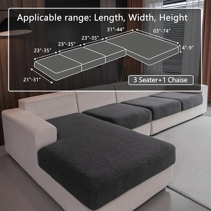 OHSIO Couch Cushion Covers for Sectional Sofa, Stretch Soft Sofa Slipcovers Washable Wear-Resistant Universal Furniture Protector for Living Room(3 Seaters Covers+1 Chaise Cover, Dark Gray) - Image 2