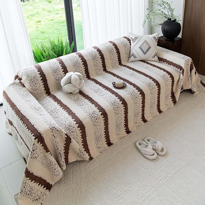 Sherpa Fleece Couch Cover for 2 Cushion Sofa, Brown, 71" x 118" – Pet Proof Sofa Covers, Heavy Duty, Scratch Resistant, Pet Friendly Furniture Cover – Easy Install, Machine Washable - Image 8