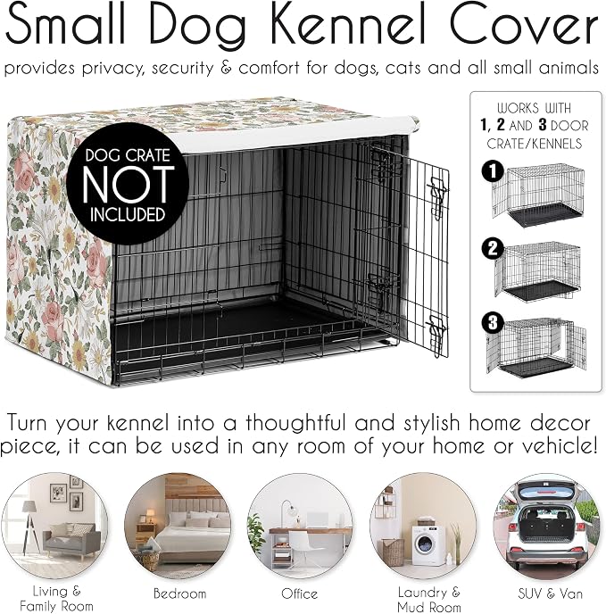 Sweet Jojo Designs 30in. Small/Medium Dog Crate Cover (Boho Vintage Floral) for Girls Pet Cage, Kennel Covers (Bohemian, Shabby Chic, Rose, Flower, Elegant, Wildflower, Farmhouse, Pink, Yellow, Green) - Image 4
