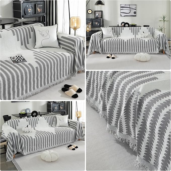 Deep Dream Boho Couch Cover Blanket, Soft Chenille Sofa Covers for 3 Cushion Couch, Sofa Slipcovers Washable Living Room Furniture Protector for Dogs Pets (Grey, 71"x134") - Image 3