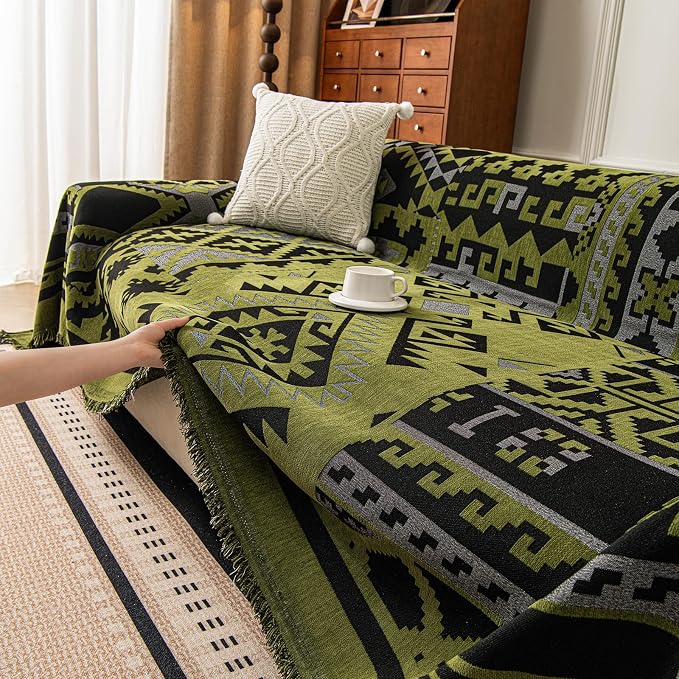 ROOMLIFE Couch Cover 3 Cushion Sofa, Washable Non Slip Furniture Sofa Protector Cover, Soft Chenille Sofa Slipcovers Sectional L Shape Dogs Couch Cover Throw Blanket with Tassels 71''X150'' - Image 2
