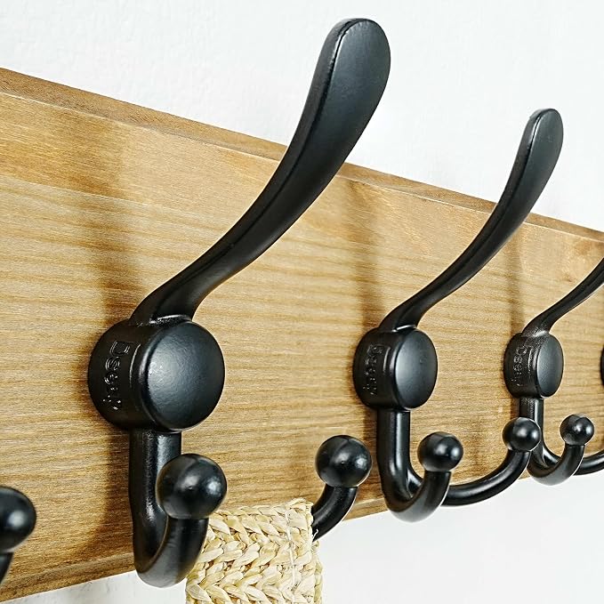 Dseap Coat Rack Wall Mount - Heavy-Duty Robust Barnwood-Style Wooden Wall Coat Hanger Hook Rail with 5 Triple Hooks for Winter Coats Hat Jacket Clothing, Weathered Brown & Black - Image 8