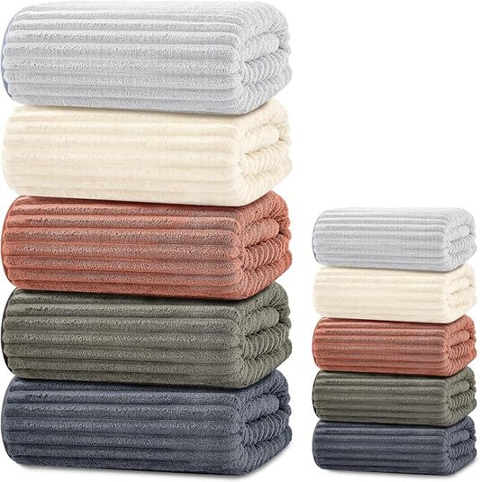 Extra Large Bath Towel Set 10 Piece, XL Bath Towels 35"x67" Oversized Bath Sheets, 280 GSM Microfiber Quick Dry Absorbent Towels, 5 Bath Sheets & 5 Hand Towels (Neutral Colors) by Tewloss