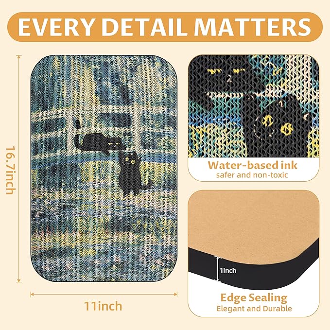 Cat Wall Scratcher, Art Cat Scratching Board for Indoor Cats | Wall Mounted Cat Scratch Pad, Water-Based Ink, Hook&Loop Strips, Floor or Wall Use, 16.7x11x1 Inch, Lily Pond Bridge - Image 2