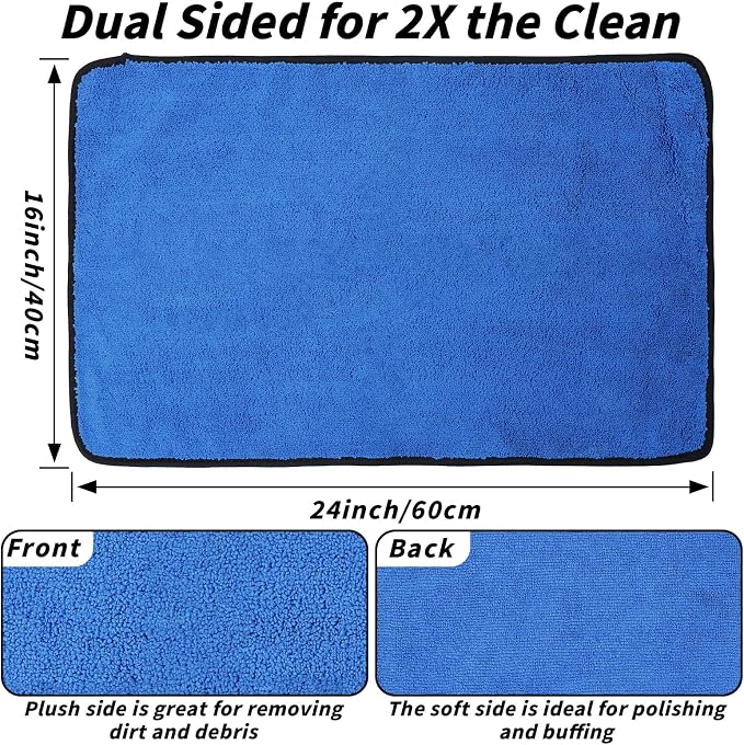 20 Pack Microfiber Towels for Cars, 24" x 16" Dual-Sided Car Drying Towel | 400 GSM Highly Absorbent, Lint-Free Microfiber Cleaning Cloths for Scratch-Free Drying, Detailing, Buffing, Polishing Cars - Image 2