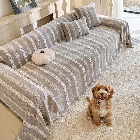 Couch Cover for Dogs Washable Sofa Cover, Sectional Couch Covers, Sofa Covers for 2 Cushion Couch, Non Slip Stripe Sofa Slipcovers Furniture Protector (Light Gray, 91 * 102) by Unknown
