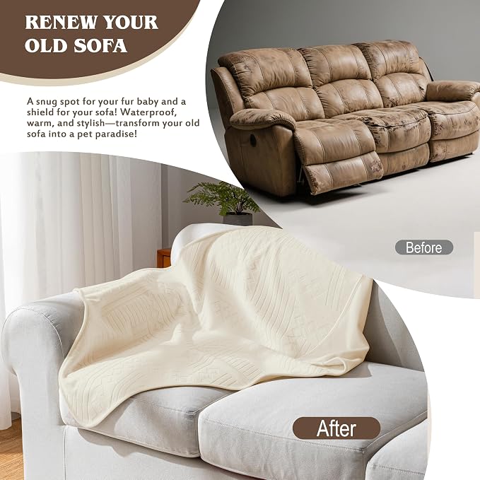 Waterproof Recliner Chair Cover - Washable Double-Sided Velvet and Pattern Reversible Cover for Couch, Bed, Car and Sofa Protection for Dogs, 30x40in/Beige - Image 3