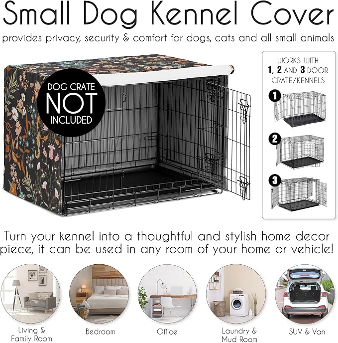 Sweet Jojo Designs 24in. Small Dog Crate Cover (Black Boho Wildflower) for Girls Pet Cage, Kennel Covers (Vintage, Floral, Leaves, Botanical, Paisley, Flower, Bohemian, Farmhouse, Orange, Blue, Teal) - Image 4