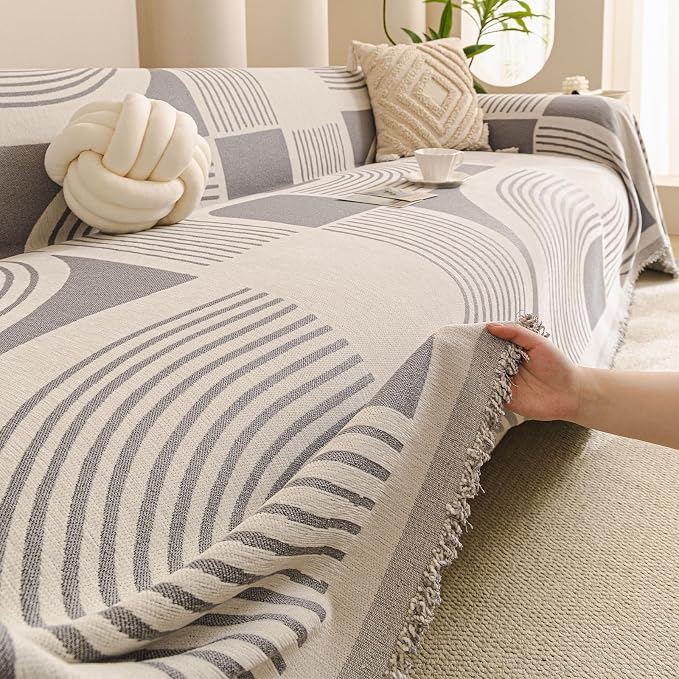 Heavy Duty Couch Cover for Sofa, Plush Chenille Blanket, Anti-Slip Scratch-Resistant Pet Shield, Modern Washable Couches Protector Pad 71"x134",Grey - Image 3