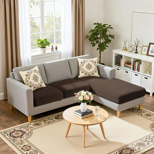 Hokway Chaise Cover and Couch Cushion Covers Set, Separate Sectional Sofa Cushion Slipcovers, Reversible Cushion Protector for L-Shaped Sofa(2 Pieces for Seater & 1 Piece for Chaise, Chocolate) by Hokway