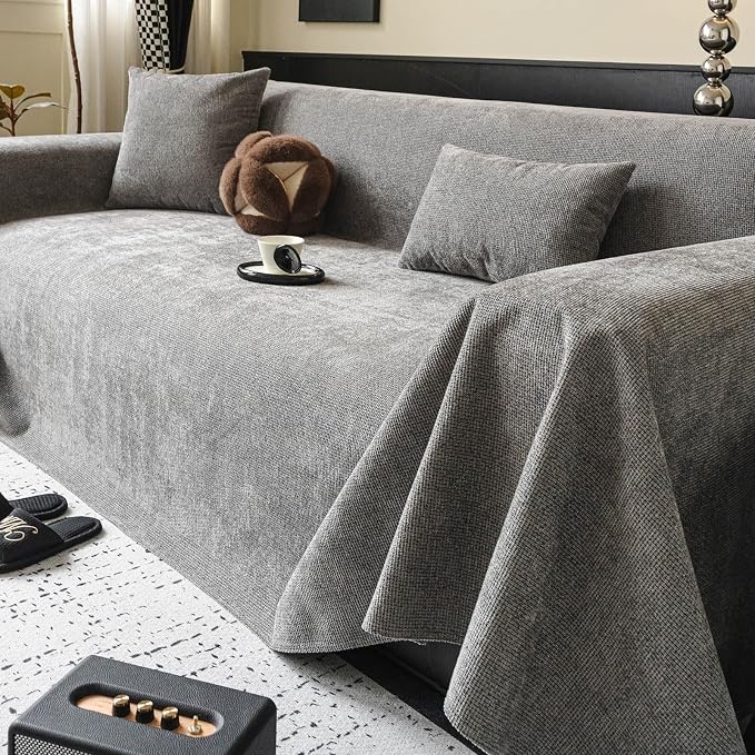 ROOMLIFE Non Slip Waterproof Couch Cover Sofa Covers for 3 Cushion Couch Washable, Furniture Protector Sofa Couch Cover for Dogs, Soft Sofa Slipcover, Couch Throw Blankets (Light Gray71''X134'') - Image 7