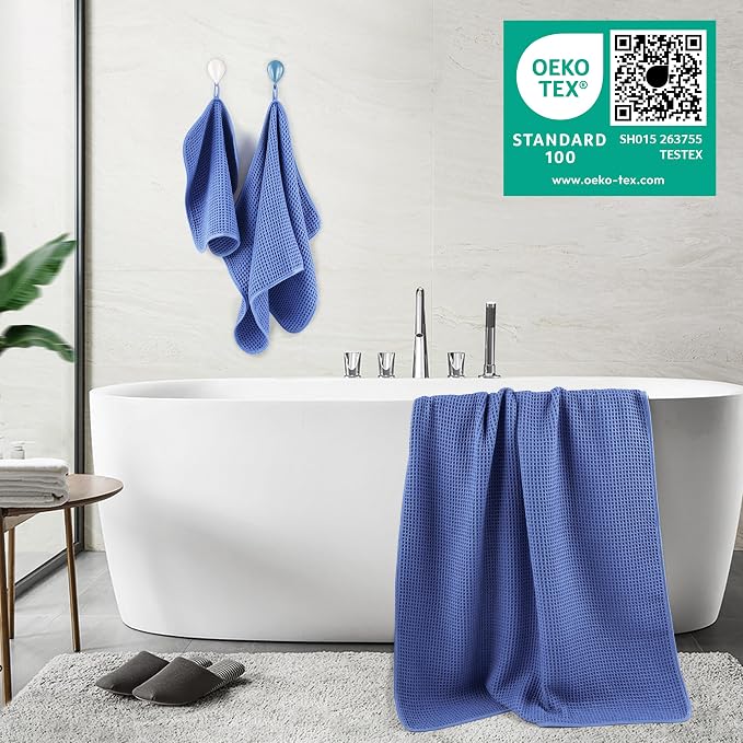 POLYTE 430 GSM Microfiber Quick Dry Lint Free Oversize Bath Towel Set, 6 Piece (Waffle Weave) - Image 3