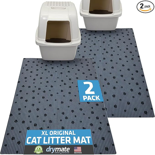 Drymate Cat Litter Box Mat Litter Trapping Mat Dark Grey, 28x36 XL, 2-Pack | Waterproof, Urine-Proof, Absorbent, Machine Washable, Soft on Paws, Contains Mess, Protects Floors, Kitten Supplies, USA Made by Drymate