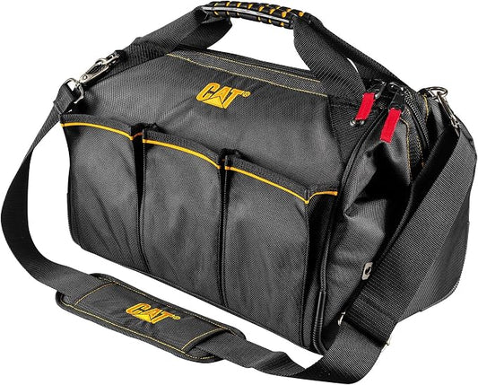 CAT 16-Inch Pro Wide Mouth Tool Bag, 18 Pockets for Tool Storage and Organization, Premium 1680D Water-Resistant Polyester Weave, Adjustable Shoulder Strap - 240044 by Unknown