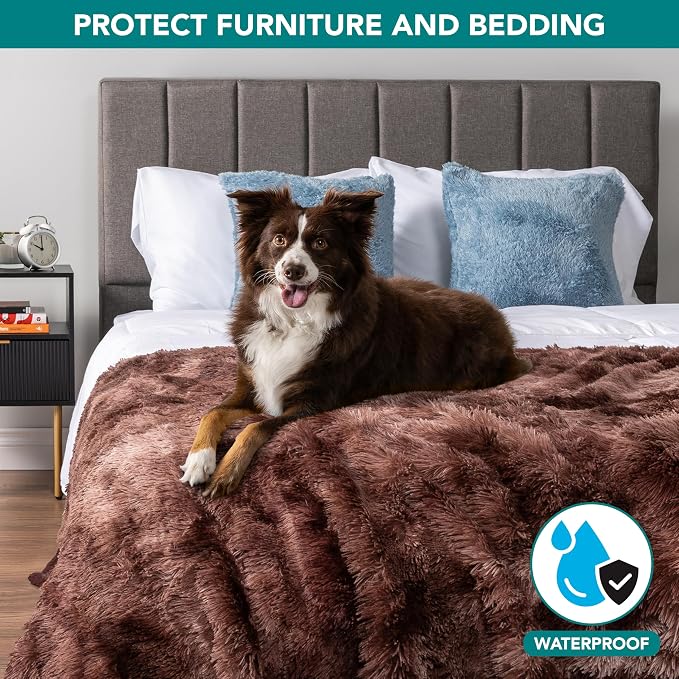 PetAmi Waterproof Dog Blanket for Couch, Bed & Furniture,Reversible Sherpa & Faux Fur Pet Blanket, Leakproof Blanket for Dog Cat, Soft Washable Couch Protector Calming Throw (40x60, Tie-Dye Brown) - Image 2