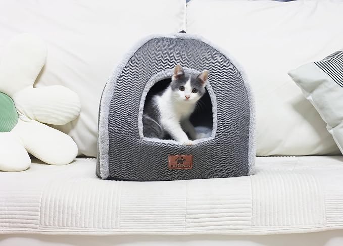 Cat Bed for Indoor Cats - Cat Cave Bed Cat House Cat Tent with Removable Washable Cushioned Pillow, Soft and Self Warming Kitten beds, for Small and Medium Cat Beds & Furniture - Image 6