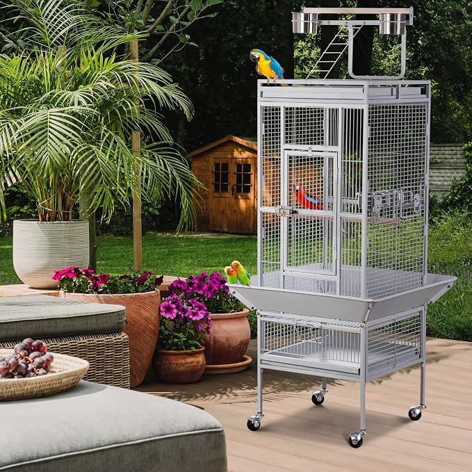 Nova Microdermabrasion 61 Inches Large Bird Cage Play Top Parrot Cockatiel Parakeet Chinchilla Macaw Cockatoo Cage W/Stand Perch Pet Supplies, White - Image 2