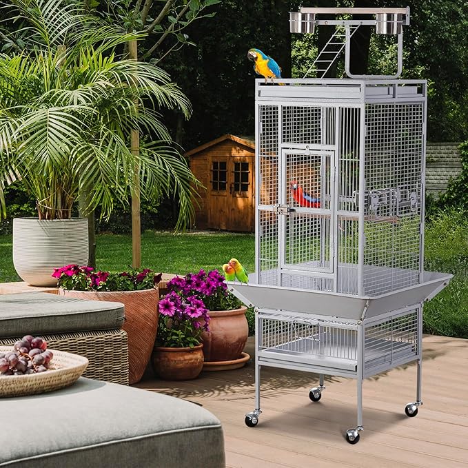 Nova Microdermabrasion 61 Inches Large Bird Cage Play Top Parrot Cockatiel Parakeet Chinchilla Macaw Cockatoo Cage W/Stand Perch Pet Supplies, White - Image 2