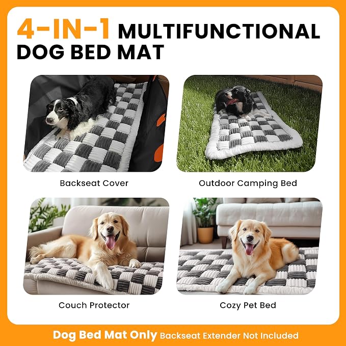 HiPetpy Backseat Dog Bed Mat, Non-Slip Dog Bed for Car Back Seat, Soft & Cozy Dogs Blanket, Washable Travel Pet Mat Seat Protector for Cars, SUVs, Trucks (Grey/White, 51.1" L x 23.6" W x 1.5" Th) - Image 6