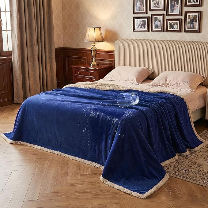 Catalonia Waterproof Blanket for Bed, Reversible Leakproof Throw | 80 x 90 Inch, Navy, Washable Protector Cover for Couch and Sofa, Stain Proof Blanket for Pets, Kids and Everyday Spills by Catalonia