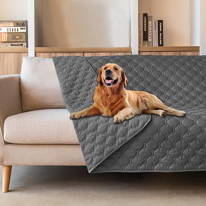 gogobunny 3X Stronger Waterproof Pet Blanket, Scratch Proof Furniture Protector for Dogs Cats, Reversible Cover 52x82 Inch, Dark Grey by gogobunny