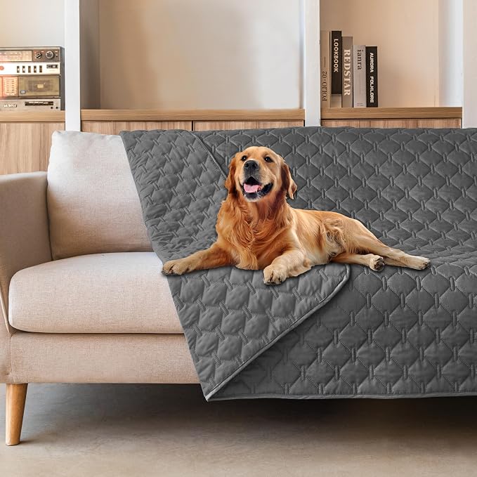 gogobunny 3X Stronger Waterproof Pet Blanket, Scratch Proof Furniture Protector for Dogs Cats, Reversible Cover 52x82 Inch, Dark Grey by gogobunny