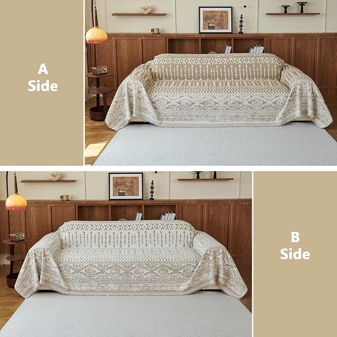 MEETSKY Boho Couch Cover Sofa Slipcover for Sectional Sofa Covers Protector Universal Use Chenille Blend Thick Fabric Washable, Modern Design Sofa Throw Cover for Living Room, 71" x 118", Khaki - Image 8
