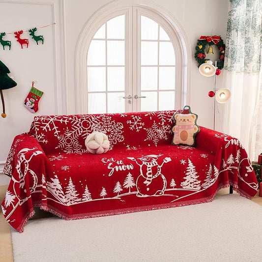 MEETSKY Christmas Sofa Cover Couch Covers for 2 Cushion Couch Sofa, Washable Couch Cover Blanket with Tassel for Living Room Sectional Sofa Slipcovers for Dogs Large Couch Protector, 71" x 118", Red by MEETSKY