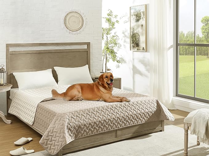 gogobunny 100% Double Sided Waterproof Dog Blanket Soft Bed Pet Cover Reversible Protect Furniture Couch Sofa Car for Puppy Cat Kids (Dark Beige/Light Beige, 82x82 Inch (Pack of 1)) - Image 6