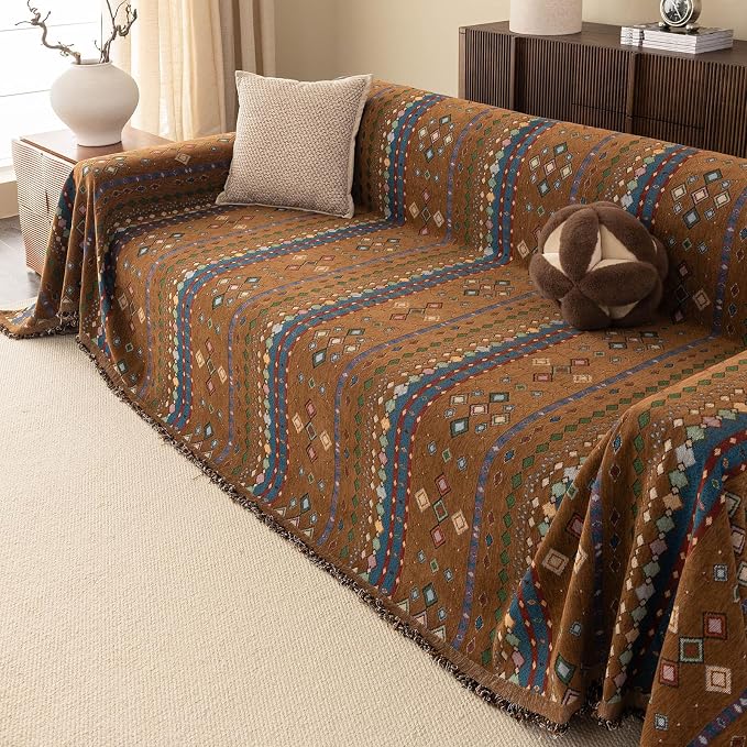 ROOMLIFE Couch Cover 3 Cushion Sofa, Washable Non Slip Furniture Sofa Protector Cover, Soft Chenille Sofa Slipcovers Sectional L Shape Dogs Couch Cover Throw Blanket with Tassels 71''X118'' - Image 3