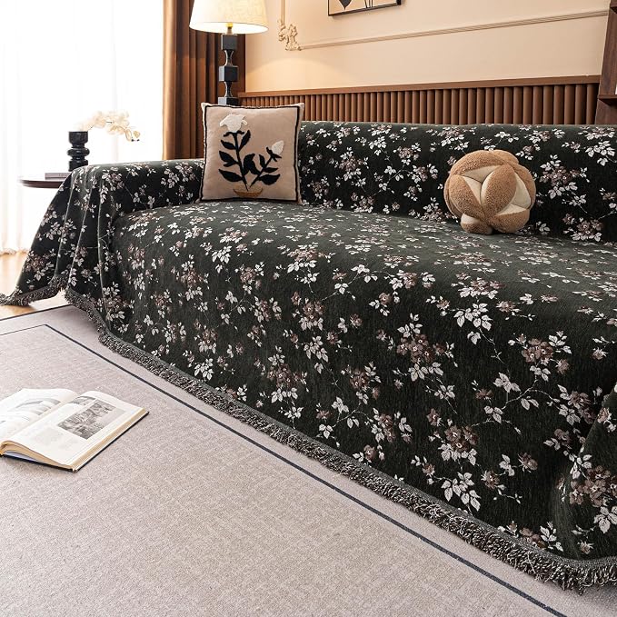 ROOMLIFE Couch Cover 3 Cushion Sofa, Washable Non Slip Furniture Sofa Protector Cover, Soft Chenille Sofa Slipcovers Sectional L Shape Dogs Couch Cover Throw Blanket with Tassels 71''X150'' - Image 5