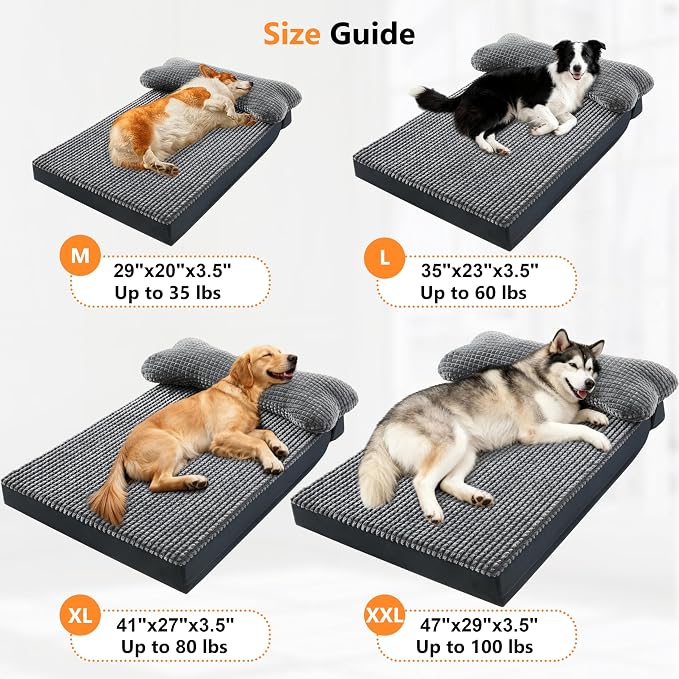 KISYYO Orthopedic XL Dog Beds for Extra Large Dogs with Removable Washable Cover and Removable Pillow for Crate,Waterproof Extra Large Dogs Mat, Grey, 41x27 - Image 4