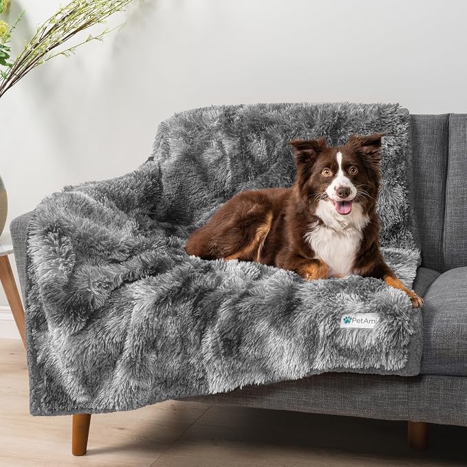 PetAmi Waterproof Dog Blanket for Couch, Bed & Furniture,Reversible Sherpa & Faux Fur Pet Blanket, Leakproof Blanket for Dog Cat, Soft Washable Couch Protector Calming Throw (40x60, Tie-Dye Gray) - Image 7