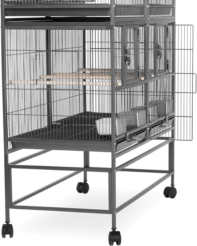 Prevue Pet Products Deluxe Divided Breeder Cage - Stackable Breeding Cage with Divider, Stand Alone Enclosure with Wooden Perches, Food and Water Cups, for Finches, Canaries, and Small Birds - Black - Image 7