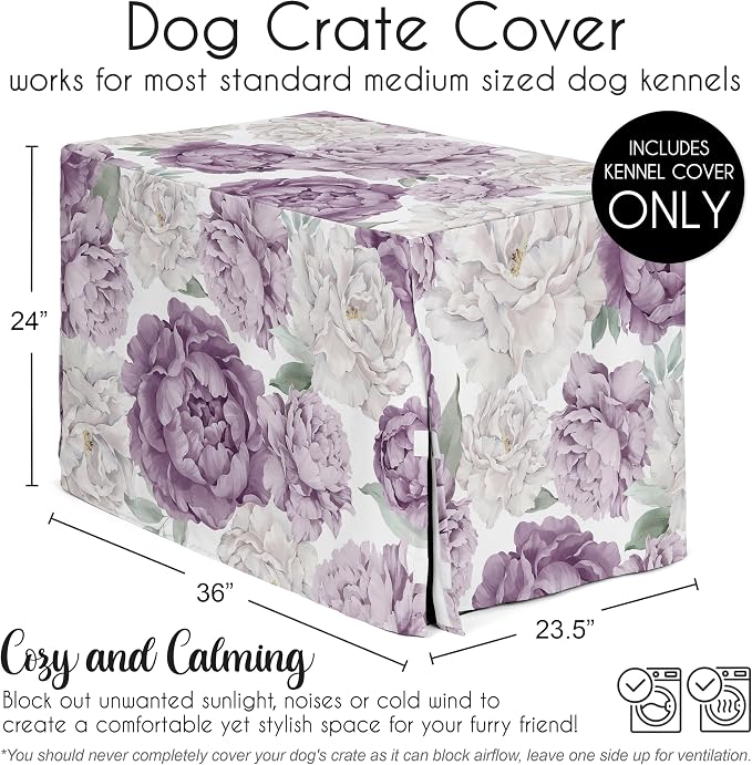 Sweet Jojo Designs 36in. Medium Dog Crate Cover (Purple Boho Floral) for Girls Pet Cage, Kennel Covers (Shabby Chic, Bohemian, Vintage, Garden, Watercolor, Flower, Nature, Elegant, Pastel, Lavender) - Image 5