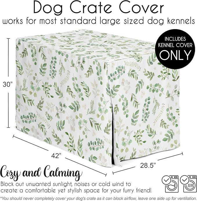 Sweet Jojo Designs 42in. Medium/Large Dog Crate Cover (Green Boho Floral Leaf) Pet Cage, Kennel Covers (Bohemian, Watercolor, Botanical, Flower, Woodland, Tropical, Garden, Nature, Neutral, Sage) - Image 5