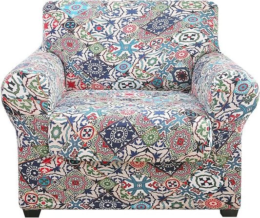 hyha Stretch Couch Covers, Chair/Sofa Covers, Armchair Slipcover for Dogs | Floral Pattern, Printed, 2 Pieces, Separate Couch Cushion Slipcover, Soft Chair Cover with Elastic Bottom for Pets (Armchair) by hyha
