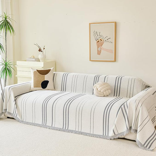 VANJOROY Couch Sofa Cover for 2 3 Cushion Sectional Sofa L-Shape -Washable 100% Organic Chenille Couch Cover for Dogs Pets, Boho Couch Cover Protector Soft Sofa Slipcovers with Tassel,71"x 134" by CHOOSEVANJOROYENJOYAMORECOMFORTABLEFEELING