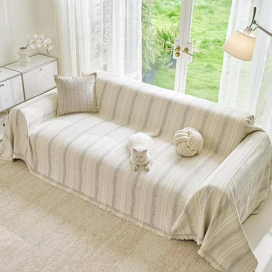 VANJOROY Couch Chair Cover, Armchair for 1 Cushion Couch, Washable Chenille Sofa Cover Protector Soft Sofa Slipcovers for Pets Dog with Tassel,71"x 91" Beige by CHOOSEVANJOROYENJOYAMORECOMFORTABLEFEELING