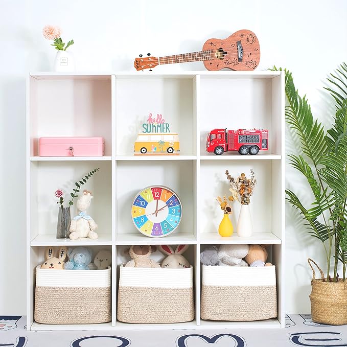 MINTWOOD Design 3-Pack Storage Baskets for Shelves, Playroom and Classroom Basket, Book Decorative Cube Bins, Woven Closet Organizers, Baby Nursery Baskets, Light Brown - Image 4